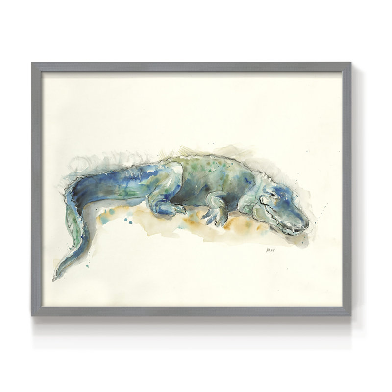 Alligator -Framed Print - Restickable, 11" H x 14" W, Gray