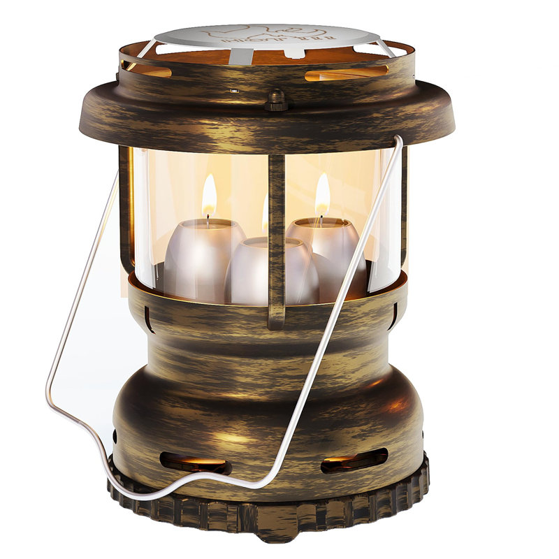 3-Wick Emergency Candle Lantern For Power Outages [18H+ Burning Time] Vintage Decorative Candle Lantern For Real Candles, Outdoor Portable Camping Survival Lighting [7.1"*5.7" - Vintage Brass]