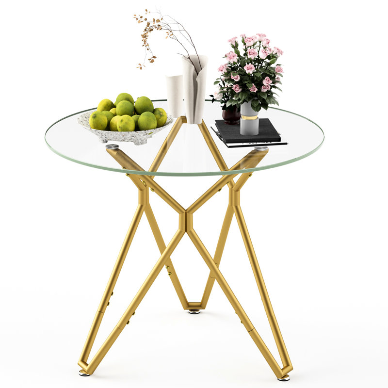 Bridgewater Gold, table de salle à manger en verre trempé, 35,4 pouces de taille, utilisation de bureau, nettoyage simple, repas de famille, facile à assembler 30 minutes