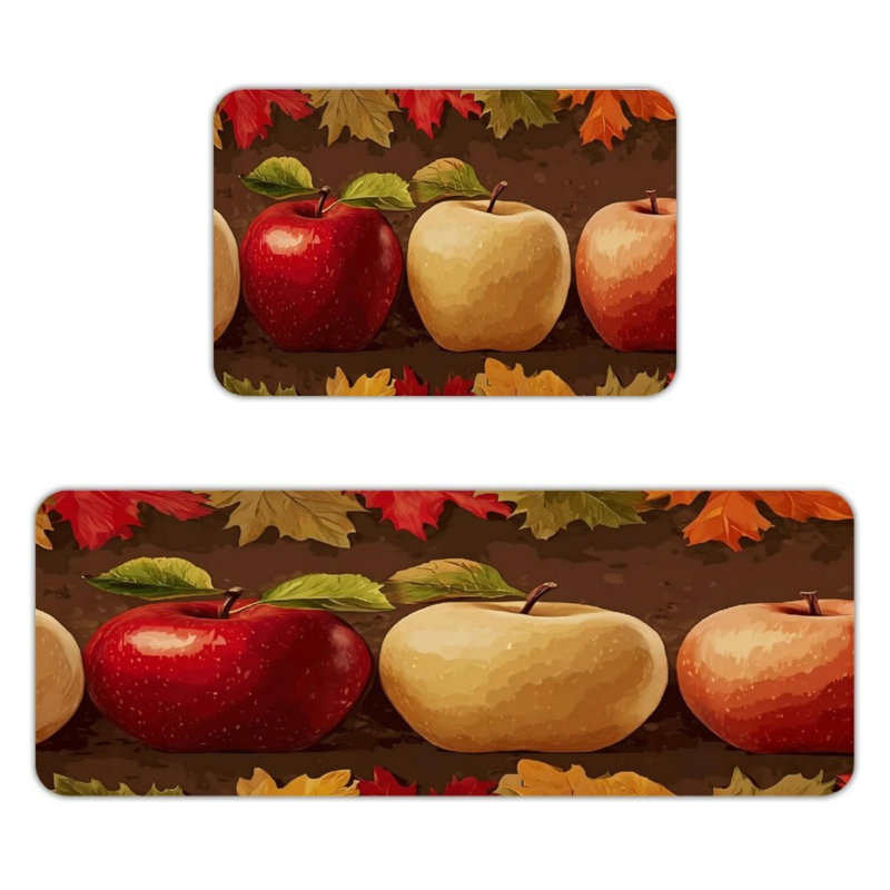 2 Pcs Autumn Apple Print Kitchen Mats Kitchen Dining Area