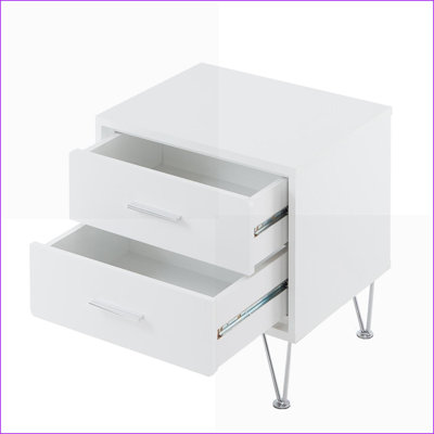Élégante table basse blanche à 2 tiroirs avec pieds en épingle à cheveux, rangement compact pour le salon