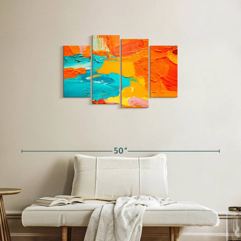 Avery orange et bleu abstrait, H 22 po x l 36 po