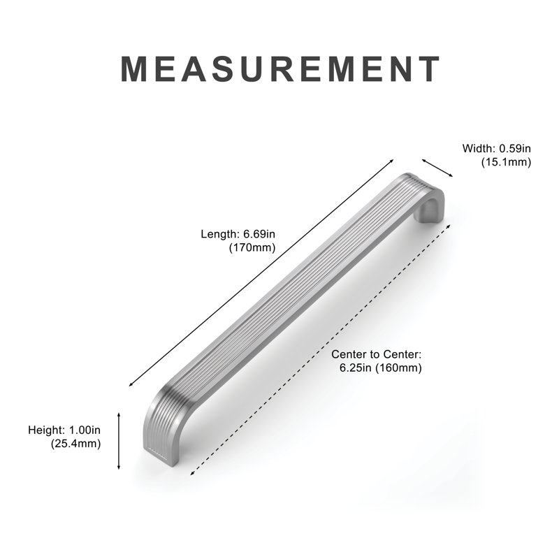 Nouvelle collection de poignées de meubles décoratives à cannelures en nickel satiné, entraxe de 160 mm (6,25 po), 6.3"