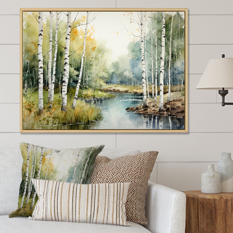 Birch Woods Silent Woods II - arbre, art mural Birch, Cadre flottant érable, H 12 po x l 20 po x P 1 po