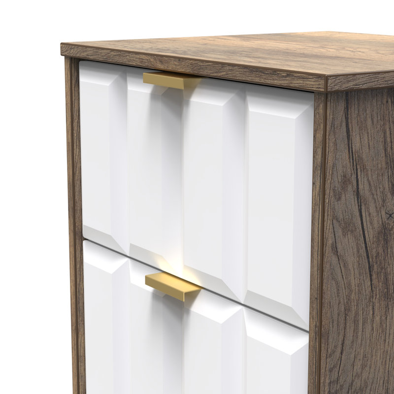 Arnesto 45cm W Manufactured Wood Bedside Table, White Matt/Vintage Oak
