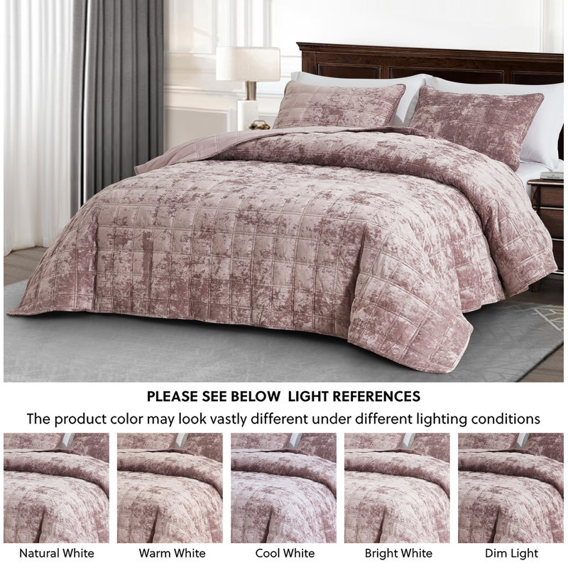 Velvet Quilt, King Quilt + 2 King Shams, Storm Blue