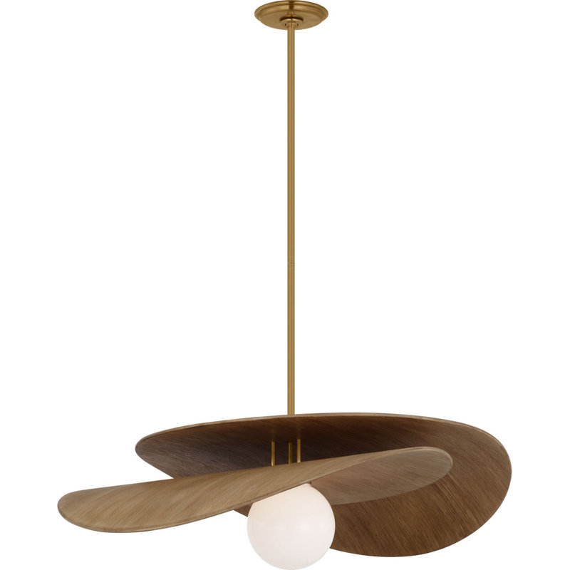 Mahalo 32" Tiered Pendant, Hand-Rubbed Antique Brass;Natural Oak