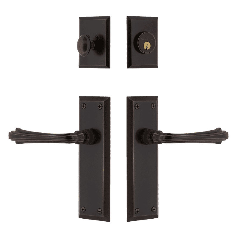 Nostalgic Warehouse New York Entry Set with Fleur Lever, Timeless Bronze, 2.75