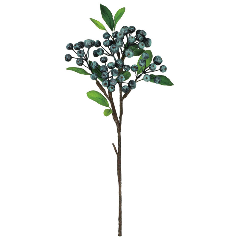 Ensemble de 3 grappes de baies de Noël avec ramassage de feuilles Sullivan's, tige artificielle bleue, 18 po