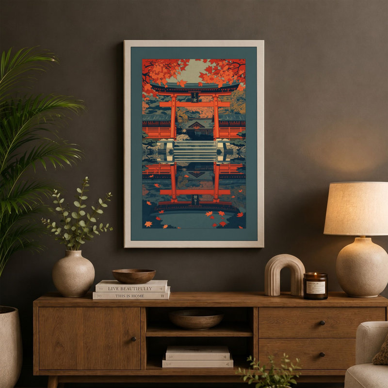 Torii Gate Passage Japandi - Wrapped Canvas, 24x16 - 61.0 x 40.6 cm, Black Border