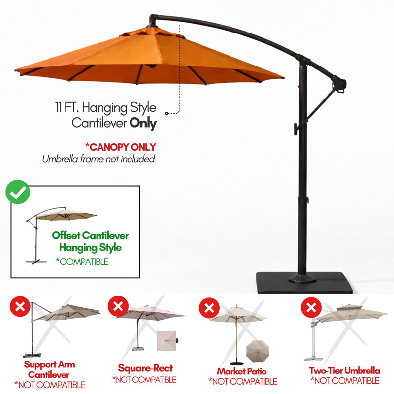 Auvent de remplacement pour porte-parapluies 11 pi | Style suspendu à 8 nervures en orange toscan, Orange toscane