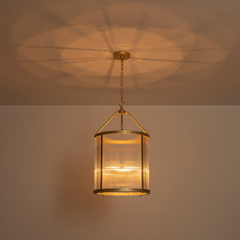 Qudarius 4-Light Dimmable Iron Drum Chandelier, Antique Gold, Ribbed