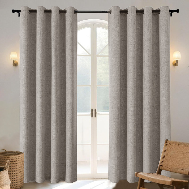 100% Linen Blackout Curtains with Eyelets – Ready Made (Set of 2), Beige, 228cm Width x 228cm Drop