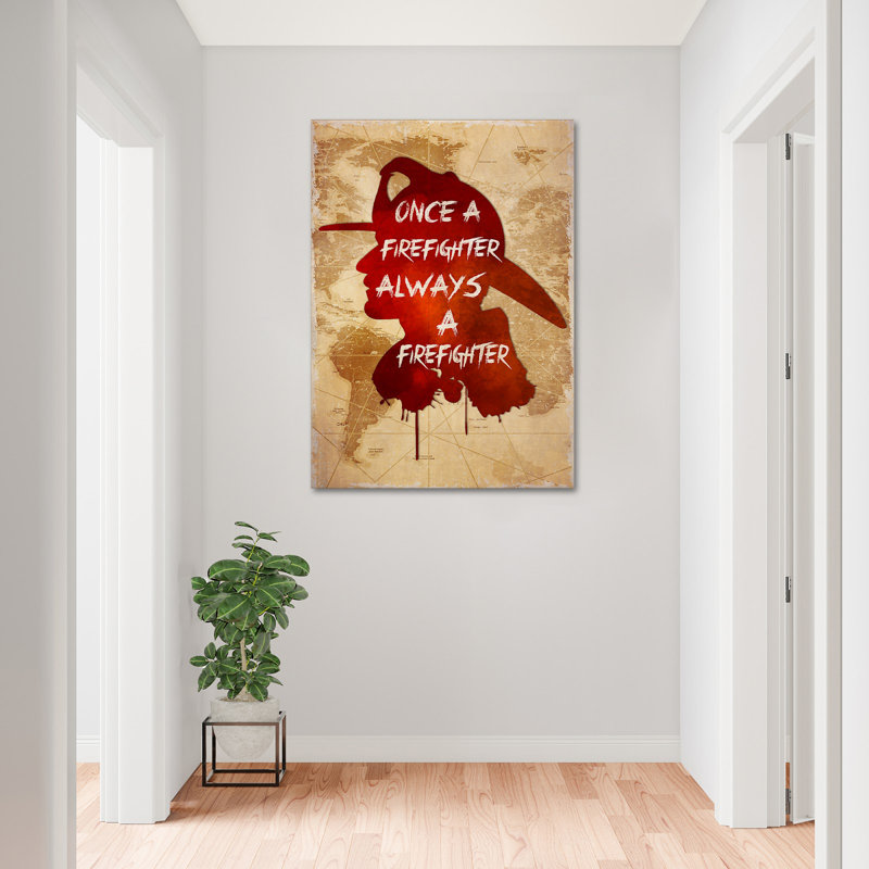 27_Once A Firefighter, Always A Firefighter Gallery Wrapped Canvas - People Illustration Decor, Beige And Red Corridor Decor