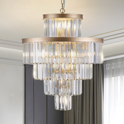 Luminaire suspendu moderne 23,6 pouces, lustre en cristal K9 5 niveaux Golden Luxury