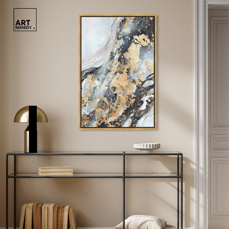 Gold Framed Neutral Abstract Canvas Wall Art, 36" x 24"