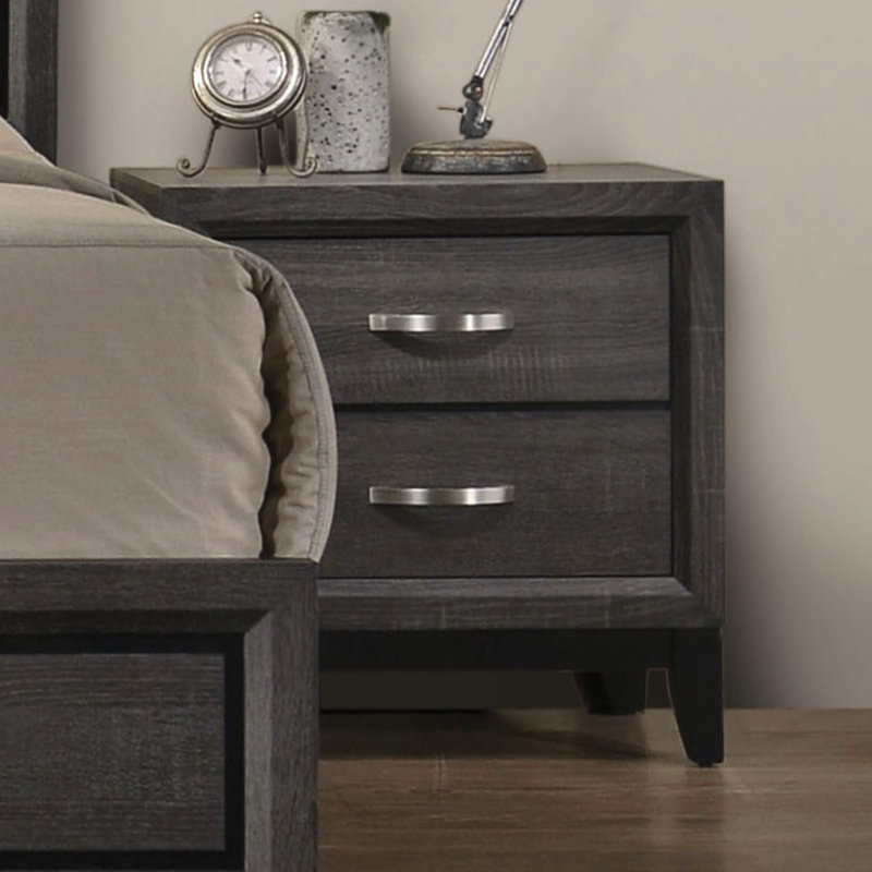 Table de chevet contemporaine 2 tons à 2 tiroirs avec pieds en bois - Table de chevet en bois d'ingénierie, Gris