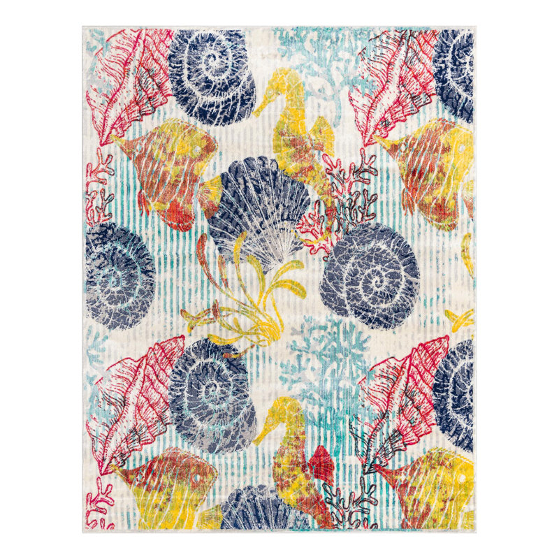 Permelia Navy/Yellow/Red Area Rug, Rectangle 7'10" x 10'
