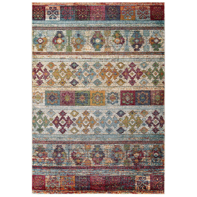 Modway Porch & Den Knox Distressed Floral Lattice Area Rug, Rectangle 8' x 10'