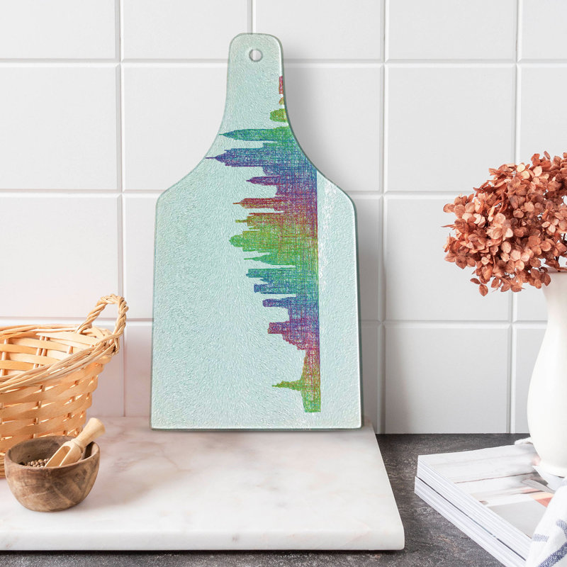 Colorful NYC Skyline Tempered Glass Cutting Board