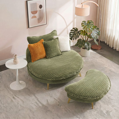 Aurora Mid-Century Modern Loveseat Sofa Bed With 3 Pillows & Metal Tapered Legs, Beige/Yellow/Green