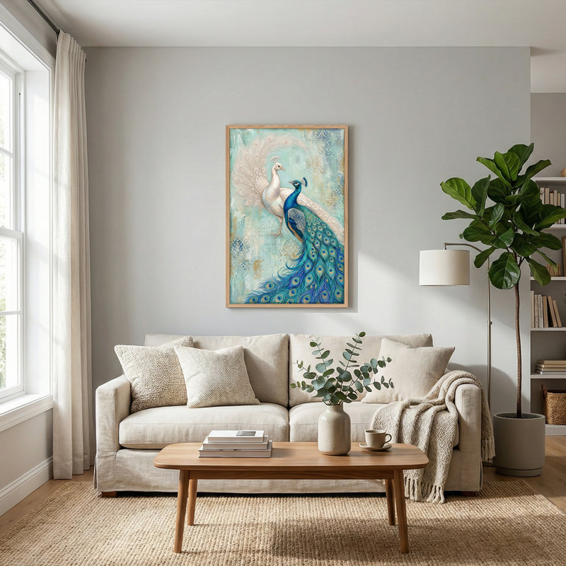 Ensemble de 1 tableau sur toile à motif de paon, 48"H x 36"W, Natural