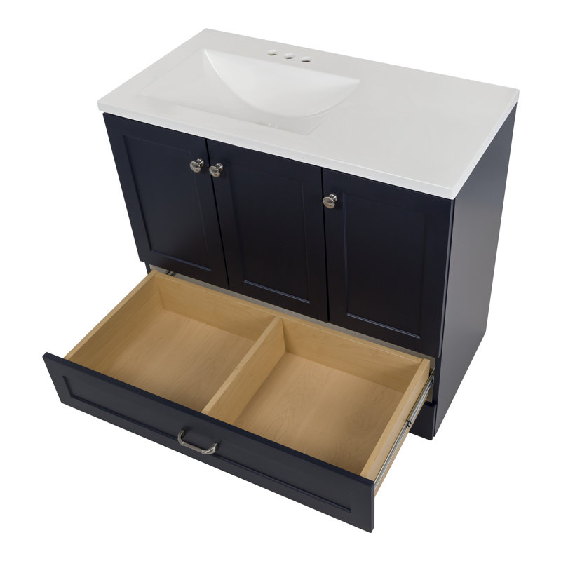 Meuble-lavabo sur pied simple en marbre de culture 36,5 po Spring Mill Emlyn, Bleu foncé