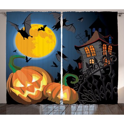 Halloween Decorations Gothic Halloween Haunted House Party Theme Trick or Treat for Kids Graphic Print & Text Semi-Sheer Rod Pocket Curtain Panels -  Ambesonne, p_19414_108x84