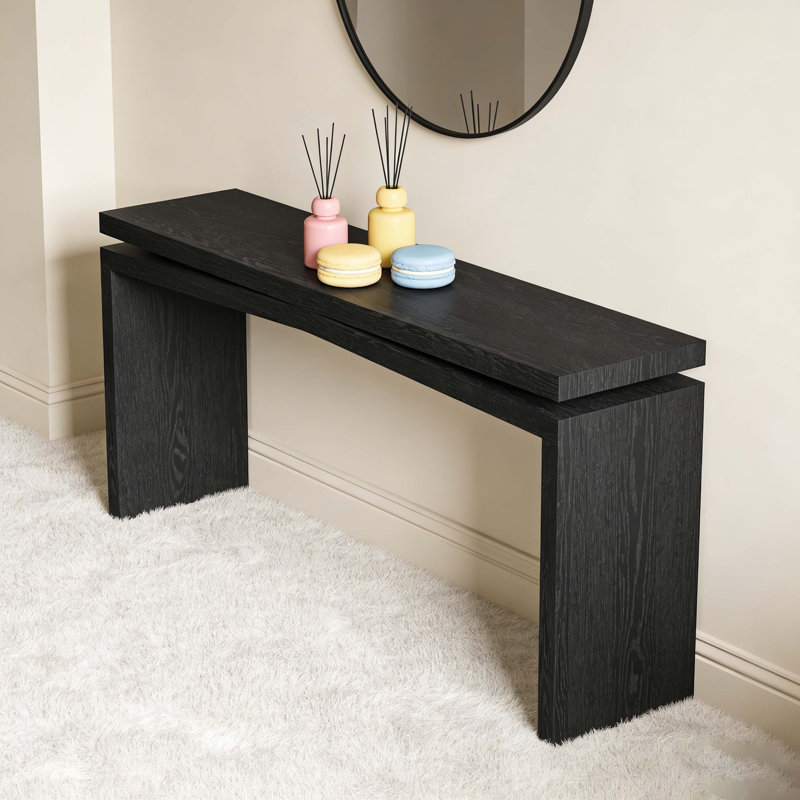 Console de 65 pouces en placage de bois massif rustique, longue table d'entrée de style campagnard pour salon, couloir, canapé-lit, appartement, noir