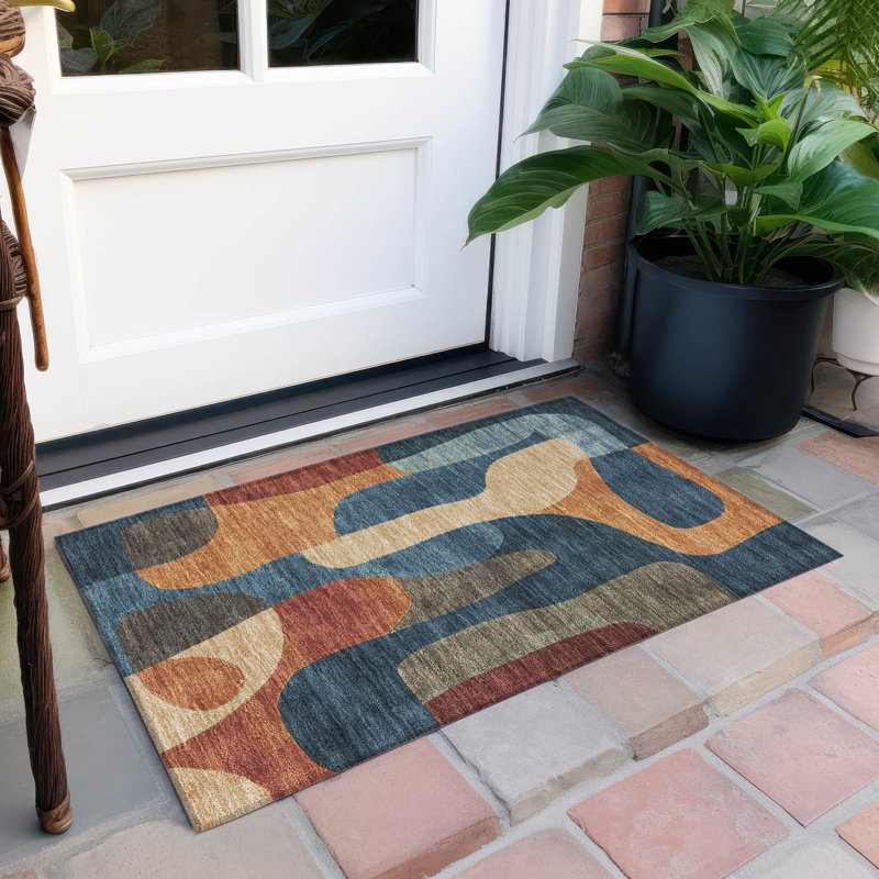 Machine Washable Indoor/Outdoor Xhevrie Navy Rug, Rectangle 1'8" x 2'6"