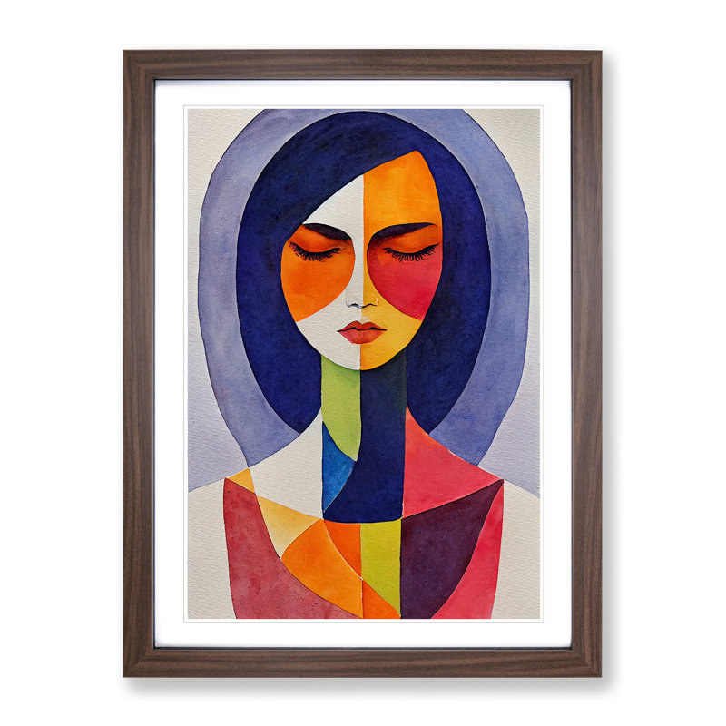 XV1022-5295X Woman Abstract Watercolour No.6 1 Piece Single Picture Frame Painting, 34cm H x 25cm W x 2cm D, Walnut