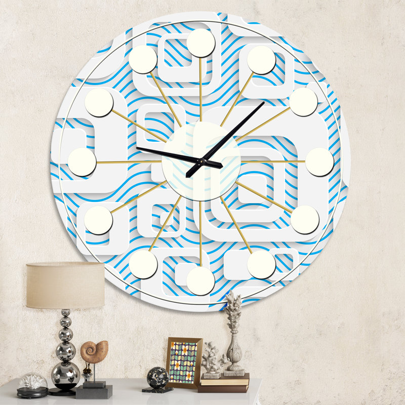 Horloge murale 3D blanche et bleue I - Mid-Century, Moyenne