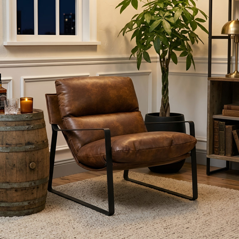 Gerani Faux Leather Armchair, Brown Faux Leather