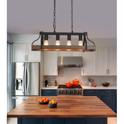 Farmhouse Industrial Chandelier With Metal Finish - 5-Light Linear Pendant Lighting For Dining Room, Kitchen Island, Living Room - UL Listed Dimmable Fixture
