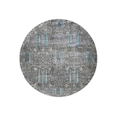 Tapis oriental rond en laine et en soie noir noué à la main 11 pi 9 po x 11 pi 9 po - MOA10278043