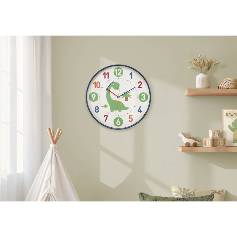 Clocks, 18" Round, Juvenile, Wall Clock, Multi-colored Face, Blue Frame, Contemporary, Modern