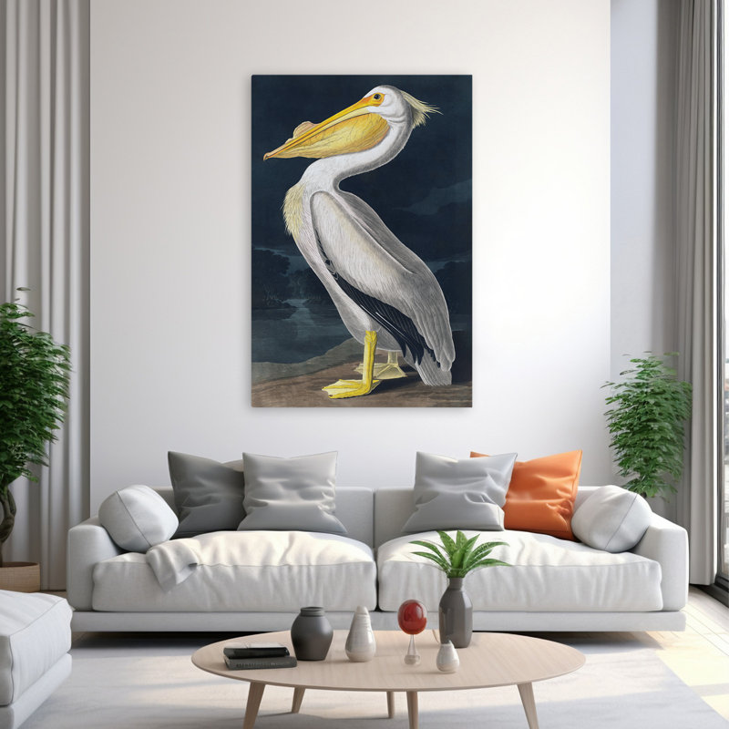 Pélican - Art rétro avec oiseaux, H 60 po x l 40 po