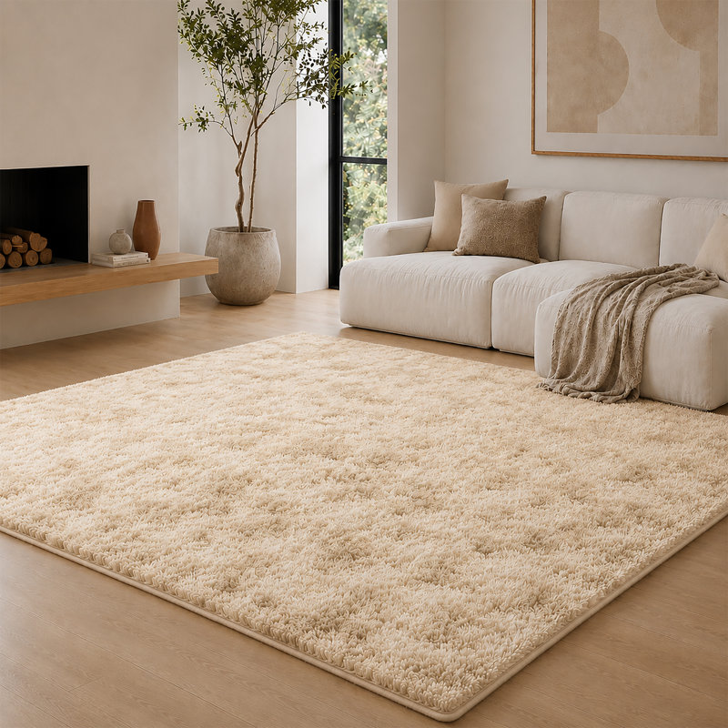 Aspire Homeware Cream Shaggy Area Rug Soft Plush Indoor Carpet, Rectangle 60cm Width X 110cm Length