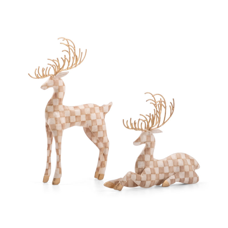 Mocha Check Capiz Deer, Set Of 2