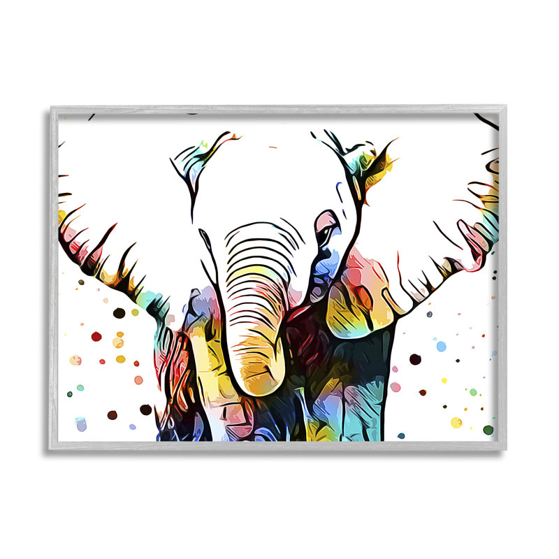 Abstrait éléphant, motif vibrant à pois expressifs, impression numérique sur toile par Ashley Aldridge, H 16 po x l 20 po
