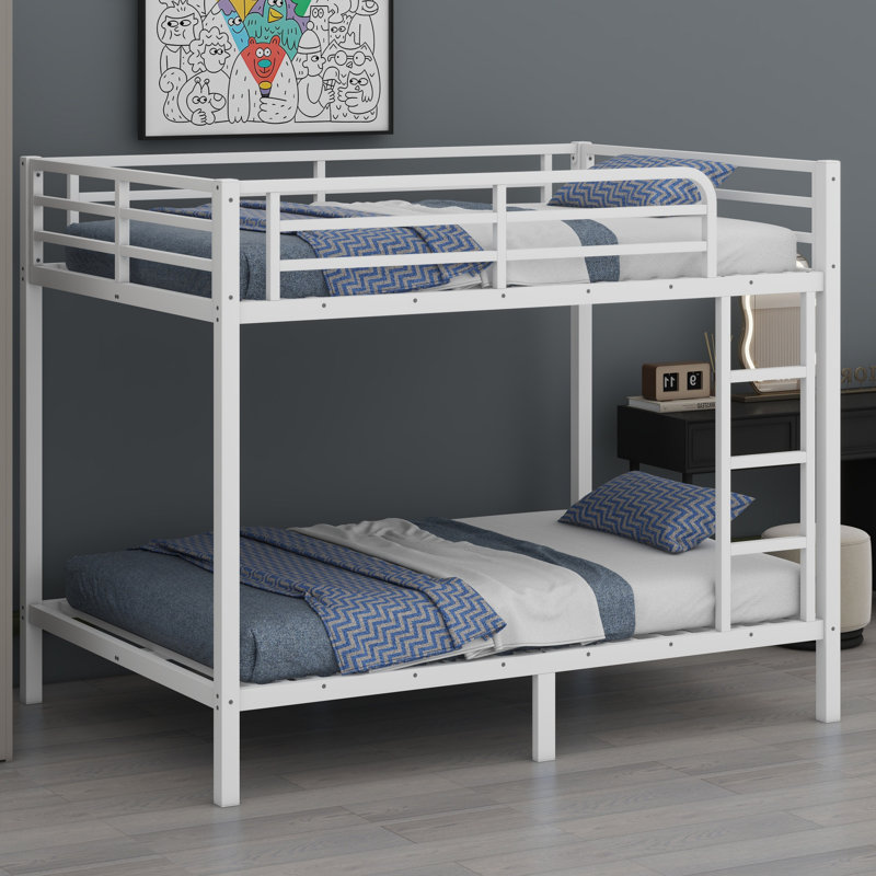 Metal Bunk Bed For Teens And Adults,Space-Saving, White, Full over Full