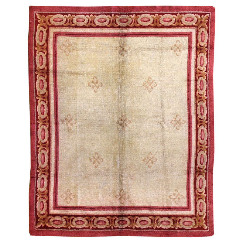 Tapis unique rouge / rose / ivoire 6 pi 3 po x 7 pi 7 po Savonnerie