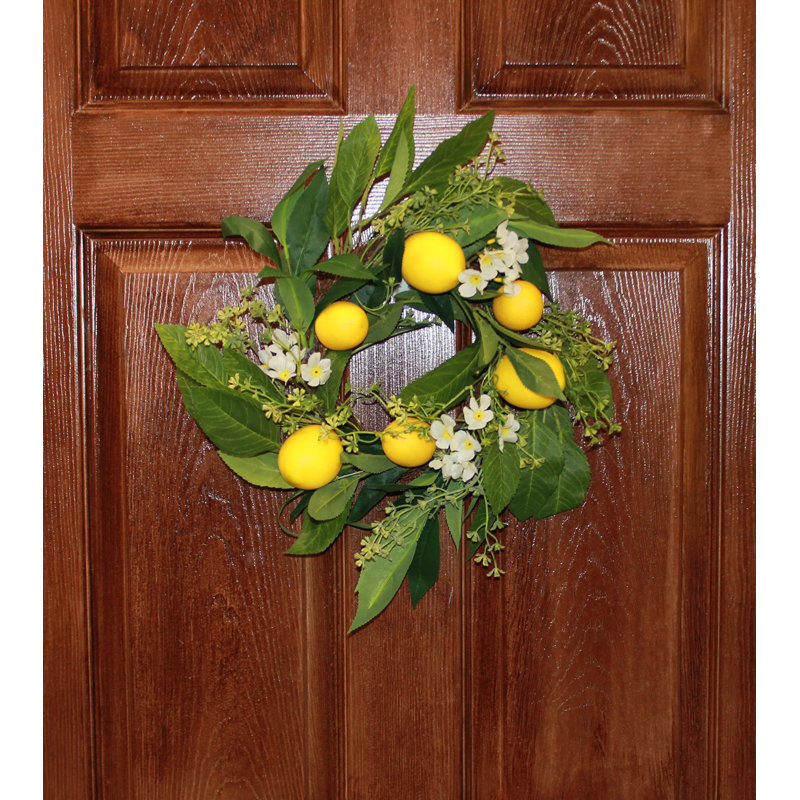 Couronne citron, feuilles vertes et fleurs, H 17 po x l 17 po x P 3 po