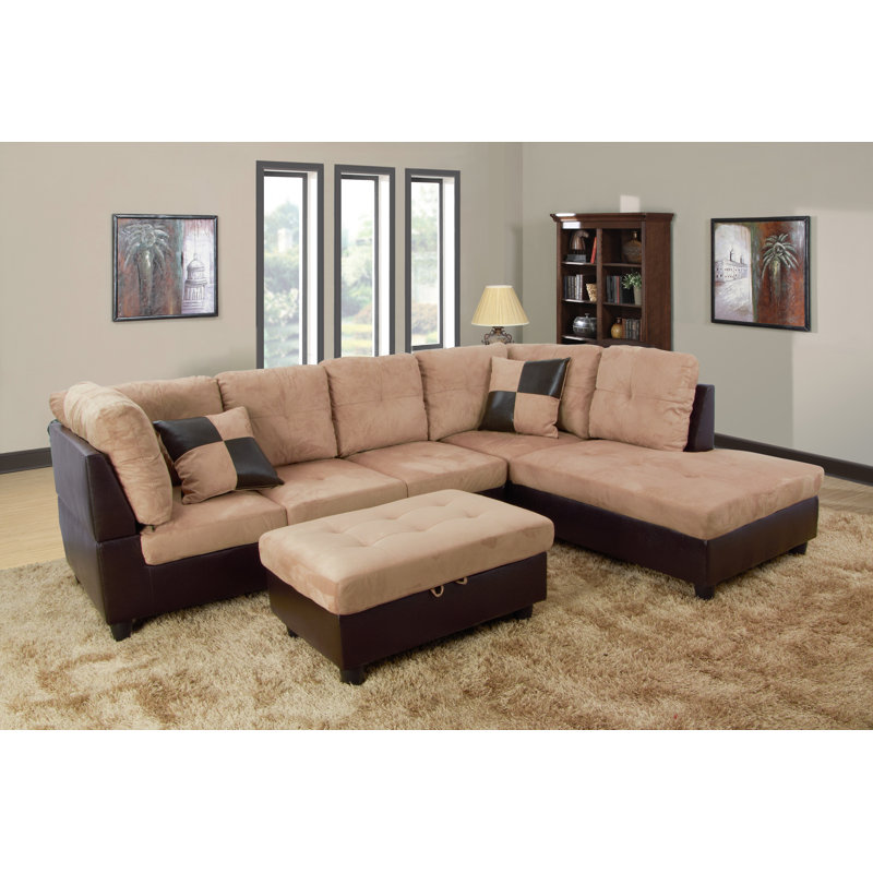Beeson Beige 3 - Piece corner Right Hand Facing Upholstered Sectional sofa, Right Hand Facing, Beige Microfiber/Microsuede