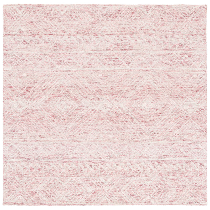 Kyndall Southwestern Handmade Tufted Wool Pink/Ivory Area Rug, Square 6'