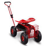 Red Garden Scooter With 360 Degree Swivel Seat & Extendable Handle & Tool Tray