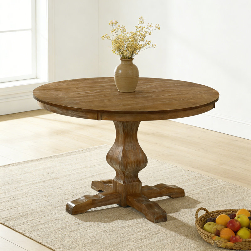 Table de salle à manger ronde avec base robuste, Brun