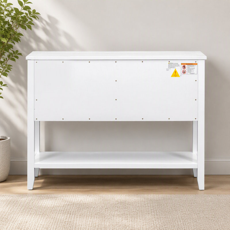 Console avec tiroirs et tablette, Blanc, Blanc, Blanc