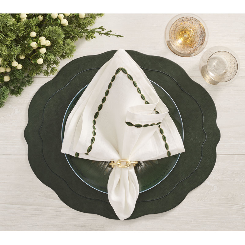 Swag Napkin, White/Green/Gold