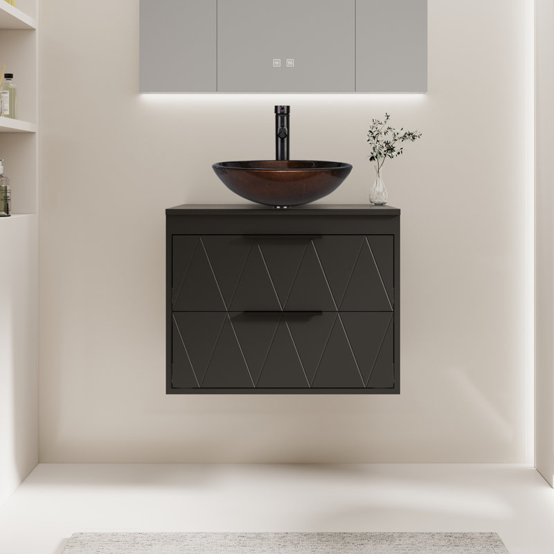 Ensemble de meuble-lavabo mural simple 24 po avec lavabo vasque Sharee Sharee, Noir